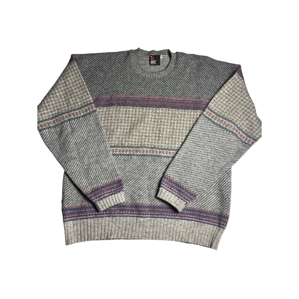VTG- 80s Robert Bruce Knit Sweater 2XL Multicolor Gray Wool Blend Crewneck USA